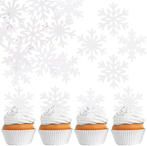 60 Stück Essbare Schneeflocke Cupcake Toppers Essbare Winter Wonderland Kuchen Deko Waffelpapier Schneeflocke Tortendeko für Baby Dusche Kinder Geburtstag Party Kuchen Dekorationen Weiß