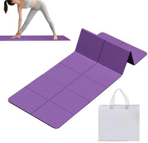 Hitburu Alfombra de Yoga Plegable para Viaje | Tapete Antideslizante para Fitness de 6 mm,Colchoneta Ligera de Yoga Plegable con Bolsa de Almacenamiento para Viajes Casa Exteriores Estudio