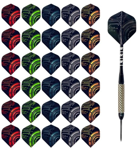 LONZIKP 30 Dart Flights, Suitable for Steel and Soft Darts, Universal Aluminium and PVC Dart Shafts, PET Material, Tournament Quality, Exclusive to the German Market (7 Designs × 5 Colours)