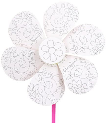 Mikikit Lot de 10 Set de Moulins à Vent en Papier Soi-Même Motifs Oiseaux et Fleurs de Peinture pour Garçon et Filles Kit Créatif DIY pour Développement Motricité Fine et Coordination
