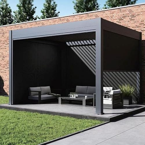 Pergola moderna in alluminio per esterni, gazebo con tetto a feritoia, struttura dell'ombra del patio con pannelli regolabili, padiglione grigio del cortile per giardino, terrazza, terrazza