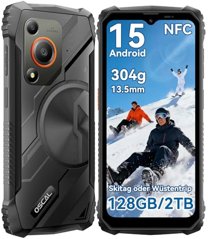 OSCAL Marine 1 Telephone Portable Incassable Android 15,12GB+128GB/2TB Téléphone Incassable, Smartphone 6.56 HD+ 90Hz,16MP, IP69K/Dual SIM/NFC/GPS/2 Ans Garantie