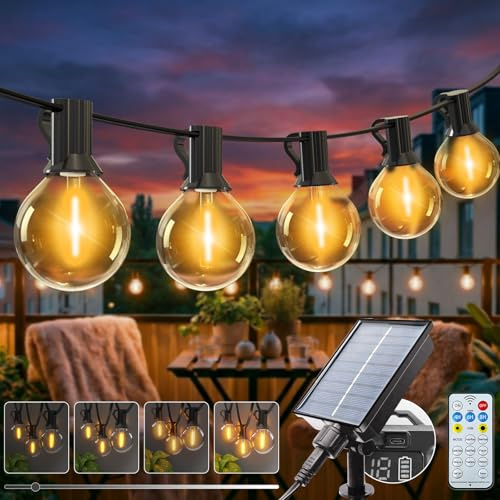 kolpop Lichterkette Außen Solar mit Fernbedienung, 5M 8 Modi G40 Dimmbar Glühbirnen Solar Lichterkette Aussen Wetterfest, Wasserdicht Solarlichterkette für Balkon Garten Terrasse Vorzelt Outdoor