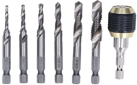 EVTSCAN Jeu de tarauds combinés en spirale, acier rapide, tige hexagonale, filetage de forage, chanfreinage, bois, cuivre, laiton, aluminium, plaques métalliques, plastiques (Natural tap)