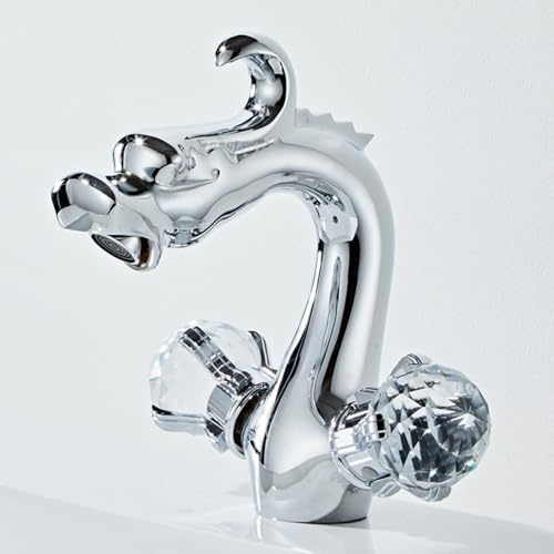 LYGSWDB Rubinetto a Forma di Drago Lavabo per lavabo in Rame Pieno, Doppia Maniglia in Caldo e Freddo, Rubinetto per lavabo da appoggio galvanico