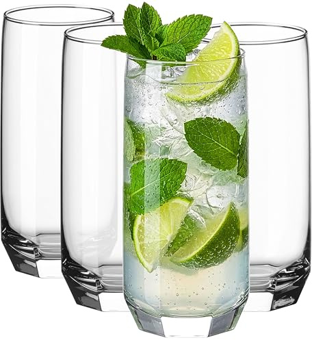 Glasmark KROSNO 1992 Set di 4 Bicchieri Alti 340ml per Drink e Succhi - Vetro Trasparente con Fondo Sagomato per la tua Cucina e Ristorazione - Robusto e Stabile - Lavabile in Lavastoviglie