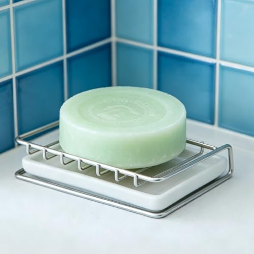 Seifenhalter, Edelstahl Seifenhalter mit Abtropfschale | Schnelltrocknend, Selbstentwässernd, Klebemontage ohne Bohren, Schwammhalter für Dusche Küche Waschbecken