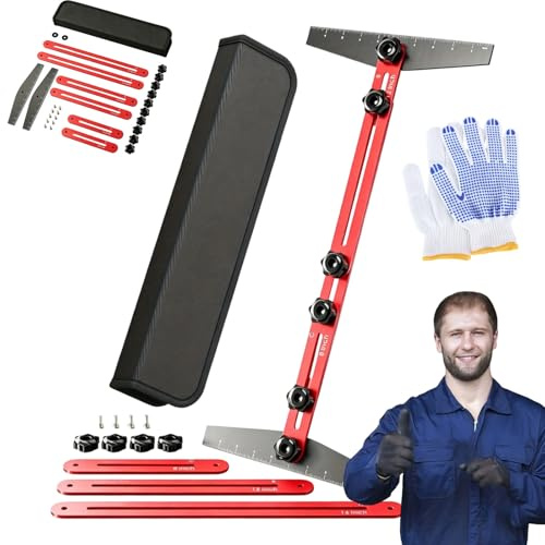 2026 Upgraded Adjustable Stair Tread Template Tool Set, Stair Measuring Tool with Dual Knob and Pin Stop, Track Stair Tread jig for Cutting Stair Riser Shelf Cutting (with Bag)