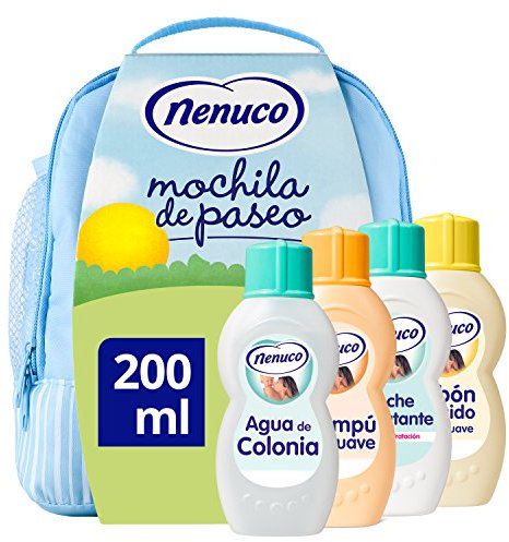 Nenuco Pack Bebé Mochila de Paseo color azul, contiene colonia, jabón, champú y leche hidratante, 4 x 200 ml