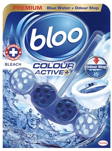 Bloo Colour Active Toilet Rim Block Bleach with Anti-Limescale, Cleaning Foam, Dirt Protection and Extra Freshness with Bloo Odour-Stop Technology