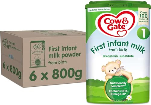 Cow & Gate 1 First Infant Baby Milk Powder Formula, from Birth, 800g (Pack of 6) - Packaging May Vary