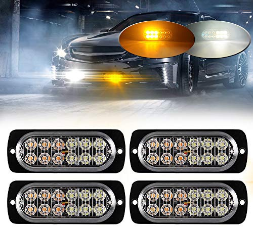 Teguangmei 4Pz Luci di Emergenza Ultrasottili 12LED Luci a LED Ambra/Bianca Pericolose Lampeggianti Stroboscopiche Comunemente Utilizzate nei Rimorchi per Roulotte Camion 12-24V