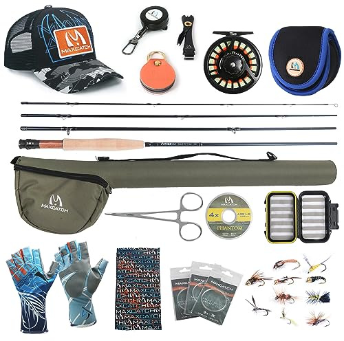 Maxcatch Amigo Fly Fishing Rod and Reel Combo 9FT 4-Piece 4/5/6/7/8 Weight Complete Fishing Outfit (Full Kits, 8wt-9' 4pc Rod, 7/8 Reel)