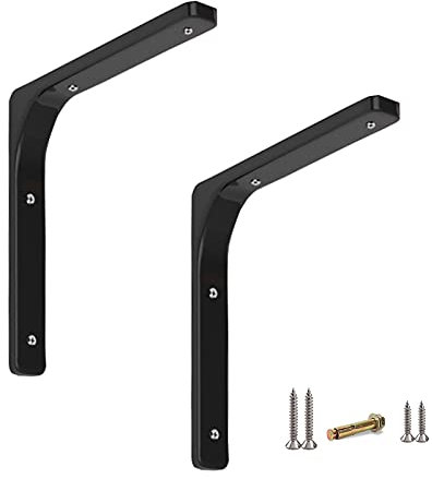 LIGUOYI 2Pcs Regalwinkel Schwarz Metall, Regale Kinderzimmer, SchwarzTablarträger, Zur Wandmontage Von Regalbrettern, Fach-Bodenträger Wand-Montage, Rechtwinklige Halterung
