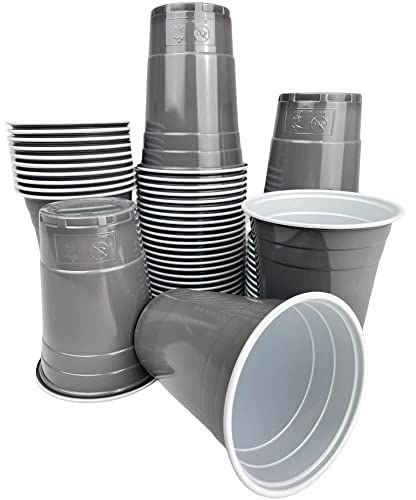 50 Graue Becher - Original 16 oz Grey Cups ca. 500ml | Bierpong Becher Silber farbig | Plastikbecher für Silvester und Geburtstags Partys |