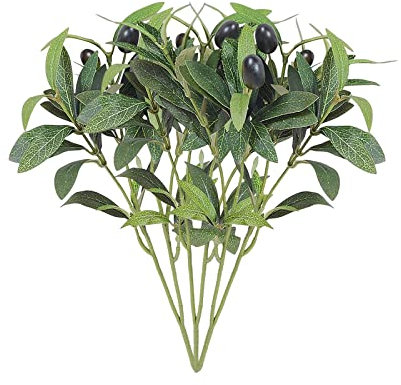 6 Pcs Artificial Olive Branches Stems with Olives, 15 Inch Artificial Greenery Olive Branches Stems Fake Olive Tree Branches for Home
