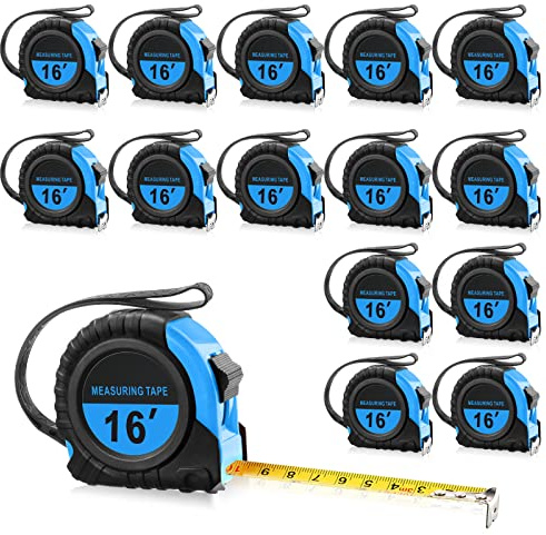 Yunsailing 15 Pieces Tape Measure 16 Ft/ 5 M with Fractions Self Lock Retractable Tape Measuring Convenient Read 1/8 Small Measure with Pause Buttons for Engineer Crafter(Blue)