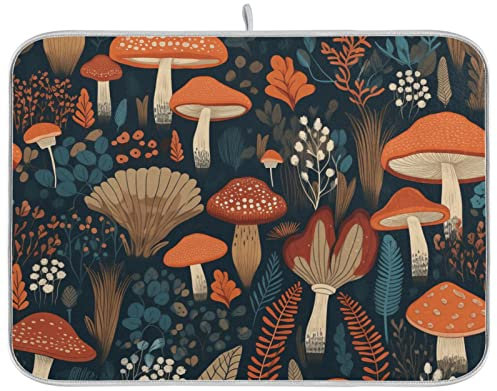 Creative with Colored Mushrooms and Plants on Black dish drying mat kitchen counter gadgets dish drainers mats for kitchen counter dish wash dryer 16 x 18