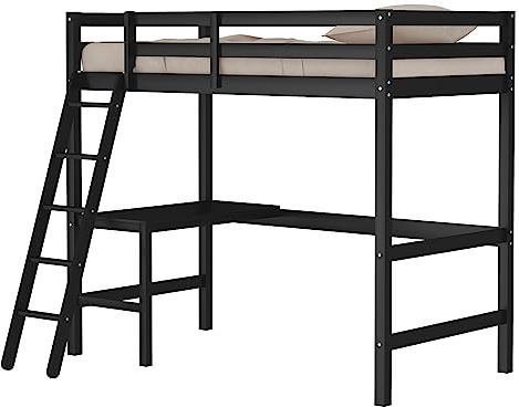 Hillsdale Caspian Youth Solid Wood Twin Loft Bed for Kids Room, Black