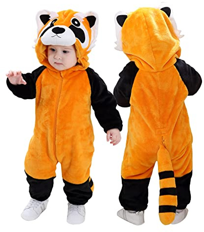 Doladola Babysparkdräkt för pojke och flicka, djurhuva, onesie, småbarn, overall, höst- och vinterkläder(3-4 år, Tvättbjörn)