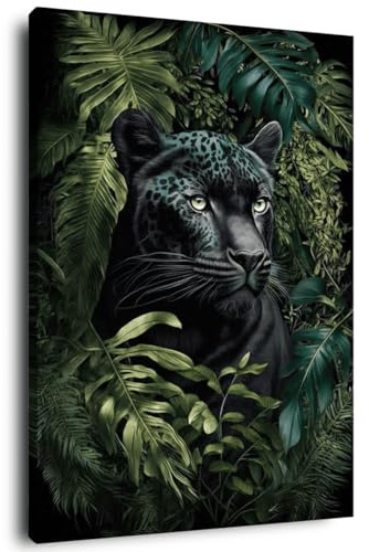 Ceanothe Tableau sur toile panthère noire 30x45 cm Décoration Murale Art Décoratif Muraux Peinture Imprimée en HD Salon Chambre Bureau Bois de Forêt FSC Fabriqué en France