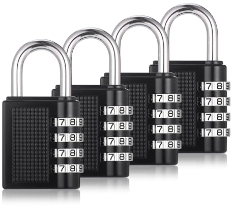 4 Pezzi Lucchetto Combinazione, Lucchetto Armadietto Palestra, Lucchetti in Acciaio Inossidabile, Lucchetto Palestra Impermeabile, Lucchetto Combinazione per Valigia, Armadietto, Palestra (A, Nero)