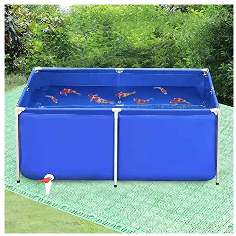 Aquarium Pool Pond With Steel Frame, Thicker Canvas Fish Farming Pond Water Tank With Drain Valve Large Outdoor Aquaculture Ponds, Fish Tank, Koi, Goldfish (Color : Blue, Size : 1.5x1x0.5m)