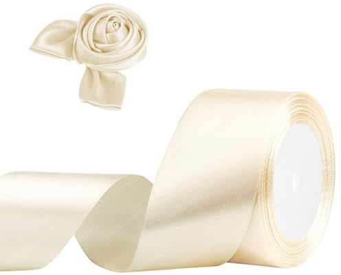 DekoBander Satinband Creme 50mm x 23m, Geschenk- & Bastelband | für Geschenkverpackungen, Basteln, DIY, Nähen, Brautparty-Dekoration, Christbaumschmuck