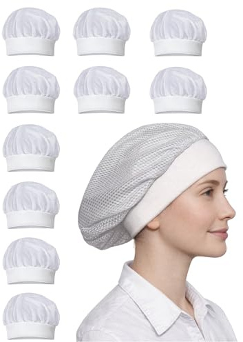 SEGURLAIN 10 Haarnetz Hauben Gitter Mütze für Gastgewerbe und Industrie mit Baumwollripp (Einheit: 3,19 Euro), weiß, One size