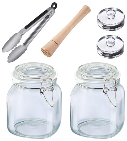 Westmark Kit de Fermentation, 8 Pièces, Set Pratique Comprenant 2 Bocaux en Fil Métallique, 4 Poids de Fermentation ainsi qu'un Presse-Purée et une Pince Chacun - 666022E6