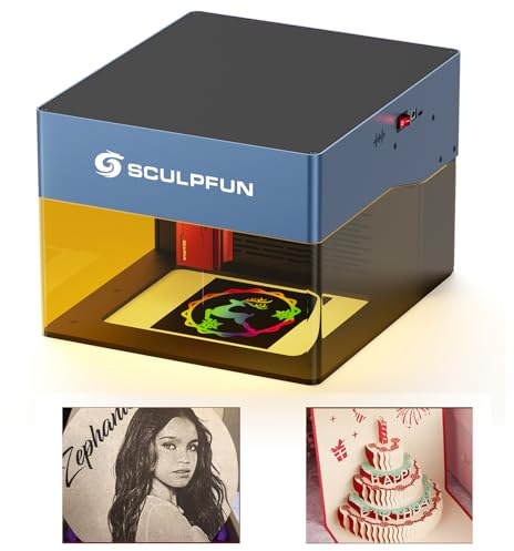 SCULPFUN iCube 3W Lasergravurmaschine, Laserschneider, Desktop-Gravur mit Rauchfilter, 10000 mm/min, 0,02 mm Laserfokus, 130 x 130 mm