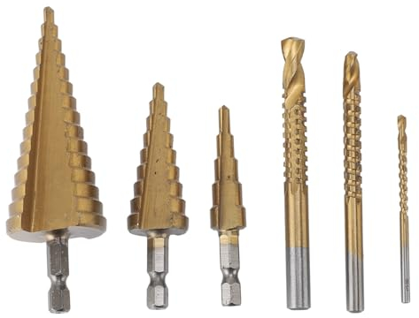 6-teiliger Elektrischer Stufenbohrer mit Sechskantschaft, Titanbeschichteter Stufenbohrer mit Sprialnut für Blech, Aluminium, Metall, Holz, Lochbohren