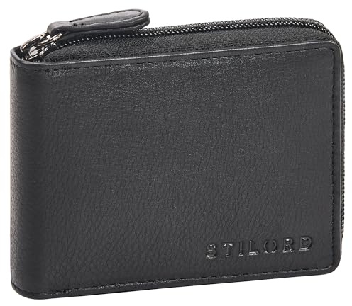 STILORD Ernie Wiener plånbok läder plånbok damer liten äkta läder myntplånbok plånbok herr plånbok med dragkedja myntplånbok Farbe:Svart