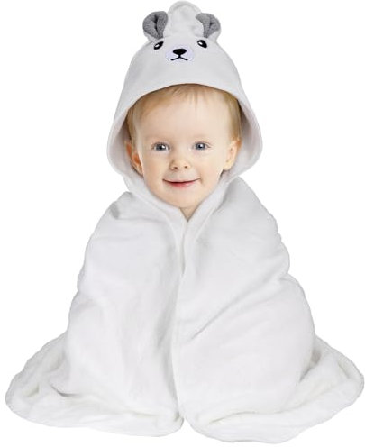 Huiguli Accappatoio Neonato, 80x80cm Asciugamani Con Cappuccio Per Bambini, Morbidissimo Asciugamano da Bagno per Bambini e Bambine 0-3 Anni, Orso Bianco