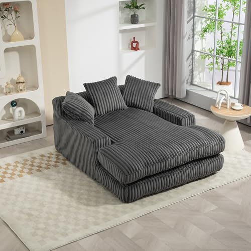 MOBETTRES Modernes Cord-Schlafsofa Cloud Couch mit 3 weichen Kissen, bequemes Einzelsitz-Bodensofa für Wohnzimmer Wohnung Büro (Dunkel Grau)