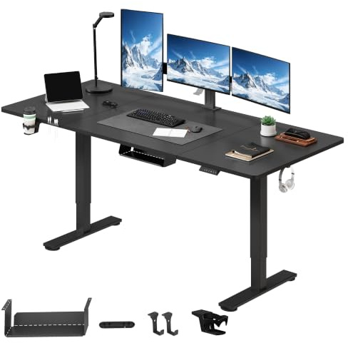 SANODESK Höhenverstellbarer Schreibtisch elektrisch 180x80 cm | Ergonomischer Steh-Sitz Tisch mit Memory-Funktion für Homeoffice und Heimbüro, ahorn, Computertisch, Standing Desk (Schwarz)