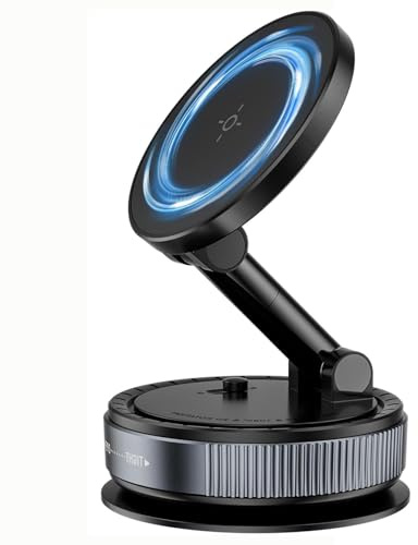 Car Magnetic Phone Holder, Suction Phone Mount, 360° Rotating Adjustable Vacuum Phone Holder for Car/Gym/Home/Office, Foldable Portable Phone Stand for iPhone 16 Pro MAX 15 14 13 12 & Android(Black)