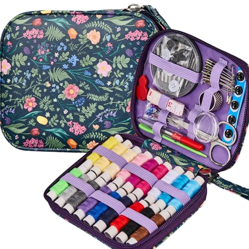 Kit de couture avec impression florale - Ensemble de couture professionnel avec motif, fournitures de couture avec étui à couture zippé, accessoire de couture portable pour voyage, d'urgence, maison