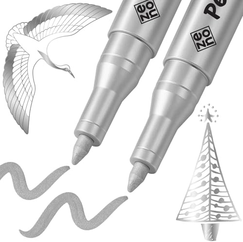 ZENO Lot de 2 Marqueurs Argentés – Feutres Argentés Métalliques à Encre Permanente, Pointe Fine 0,7 mm pour Verre, Bois, Textile, Papier, DIY, Mariage, Carte, Noël