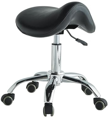 FXLUHAY Sgabello da sella, sedia da sella resistente, sgabello con ruote, altezza e capacità di carico 165 libbre for casa, ufficio, salone, negozio(Black)