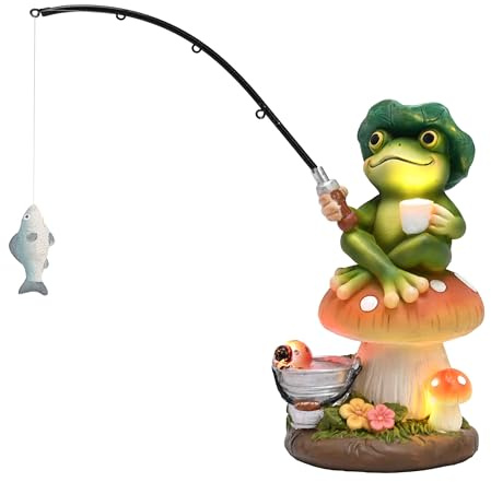 TERESA'S COLLECTIONS Solar Frosch Gartendeko für Draußen Solarlecuhte Kunstharz Wasserfest,Lustig Frösche Angeln Figur Gartendeko Teichdeko,Figur Geschenke für Frauen/Mama/Vatertag,18cm