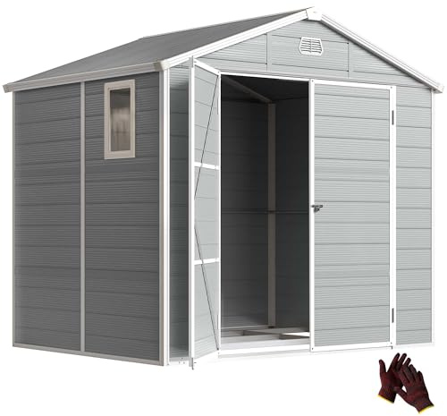 Outsunny Abri Plastique 8x6 pi, Kit Fondation, Aérations, Gris Clair