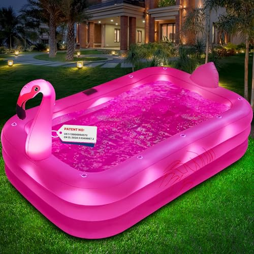 2026 Inflatable Pool with Lights, Solar Flamingo Swimming Pool for Adults Inflatable Blow up Pool, Durable Thickened Pool for Backyard,Outdoor,100X63X20-Red
