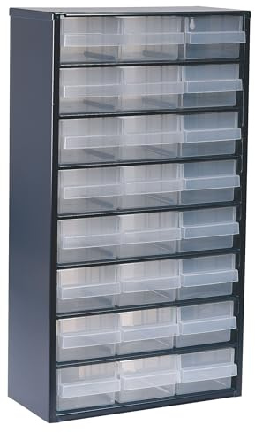 raaco Casiers à Tiroirs C12-24, avec 24 Tiroirs en Plastique, Charge 29.7 kg, 15 x 30.6 x 55.2 cm, Montable au Mur, pour Rangement Garage & Atelier, Rangement Visserie Atelier