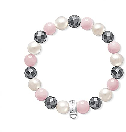 THOMAS SABO Damen Charm-Armband Hämatit Rosenquarz Süßwasserzuchtperlen 925 Sterling Silber X0188-581-7