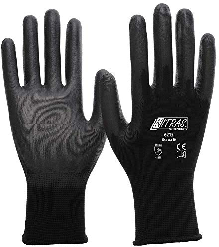 NITRAS Nylonhandschuhe schwarz Größe 6, 12 Paar Arbeitshandschuhe Nylon schwarz