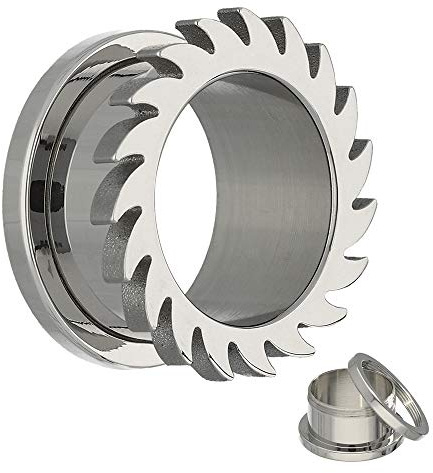 Treuheld® | SÄGEBLATT FLESH TUNNEL - KREISSÄGE - SILBER - 17 Größen: 2-30mm mit GEWINDE zum Schrauben - witziger Piercing Ohr Plug - Chirurgenstahl 316L Edel-Stahl - lustiger Tunnel-Schmuck