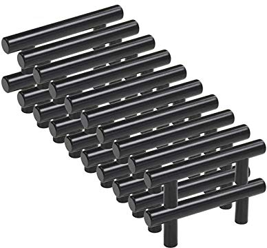 MARGUERAS T-stång, 20 stycken, svarta möbelhandtag för köksskåp, dörrar, skåp, lådor, sovrumsmöbler, hål med centreringsavstånd på 96 mm