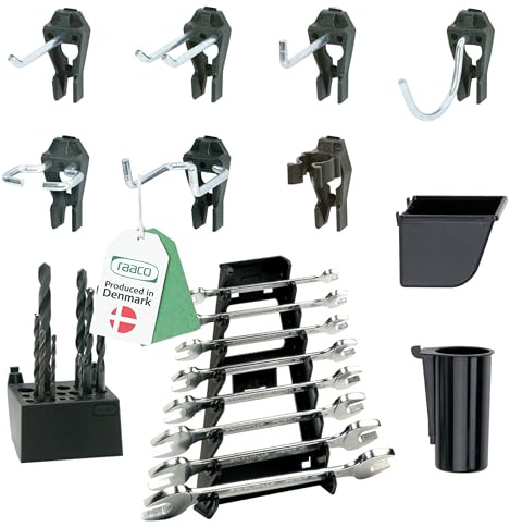 raaco Clip Mix 53 SuperClips per Pannello Porta Attrezzi da Parete, Set da 53 Ganci in Acciaio, Perfetto per Organizzare in Officina, Parete Attrezzata Officina e Accessori Garage