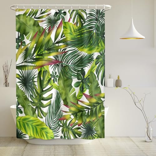 arteneur Anti-Schimmel Duschvorhang 180x200 cm Dschungel Blätter | Textil recycelt, OEKO-TEX 100, 40°C Maschinenwäsche, blickdicht, wasserdicht, beschwerter Saum, mit 12 recycelten Ringen